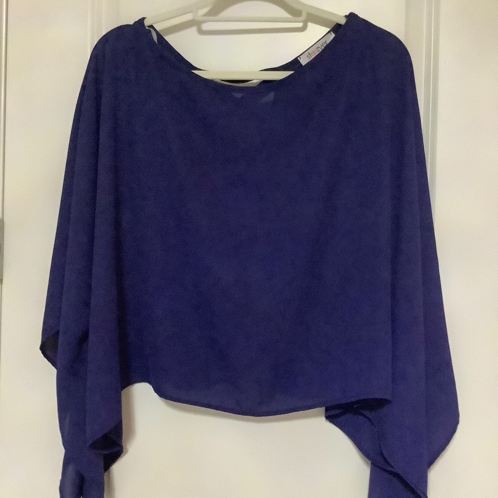Deep Blue X Back Butterfly Sleeve Top